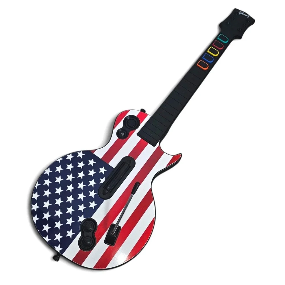 PS3 Wireless Gibson Les Paul Guitar Hero Controller Red Octane US Flag No Dongle